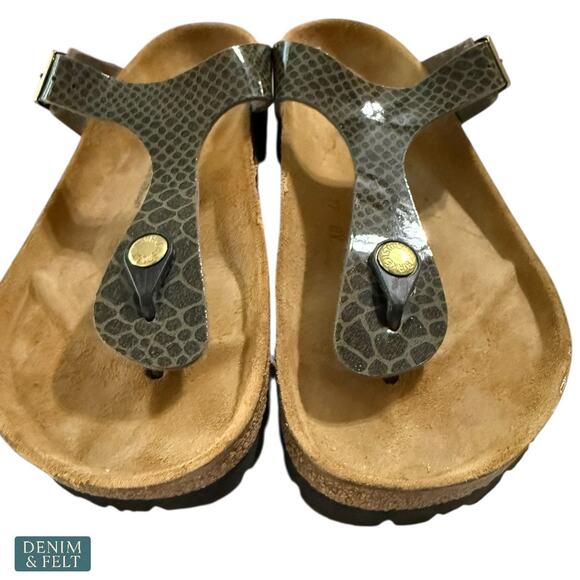 Birkenstock Gizeh Snake Print Sandals Women’s 7-7.5 EU 38 Comfort Cork Footbed - Picture 3 of 14